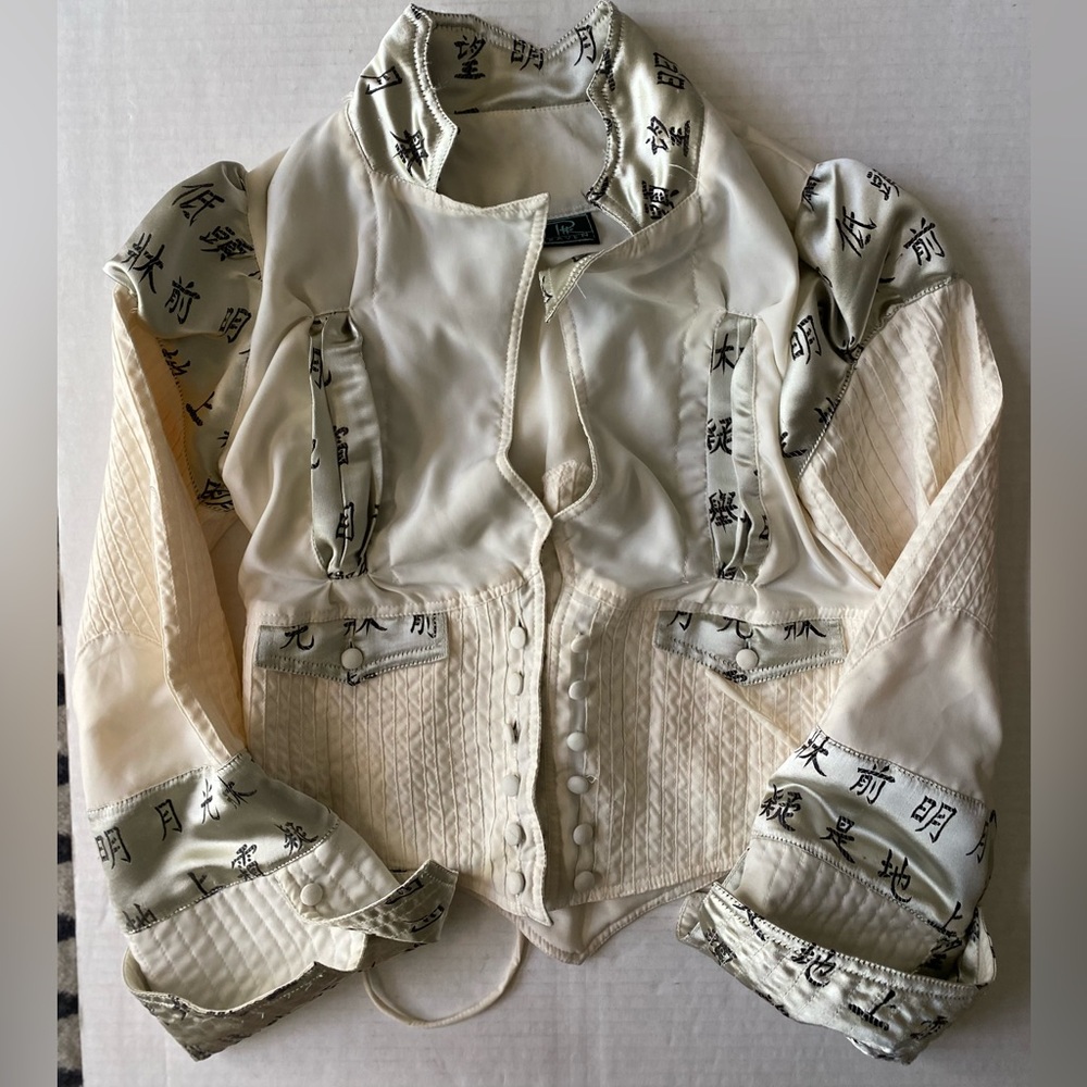 Raven Bustier style Jacket White Sateen with Black Characters size M - Picture 14 of 14